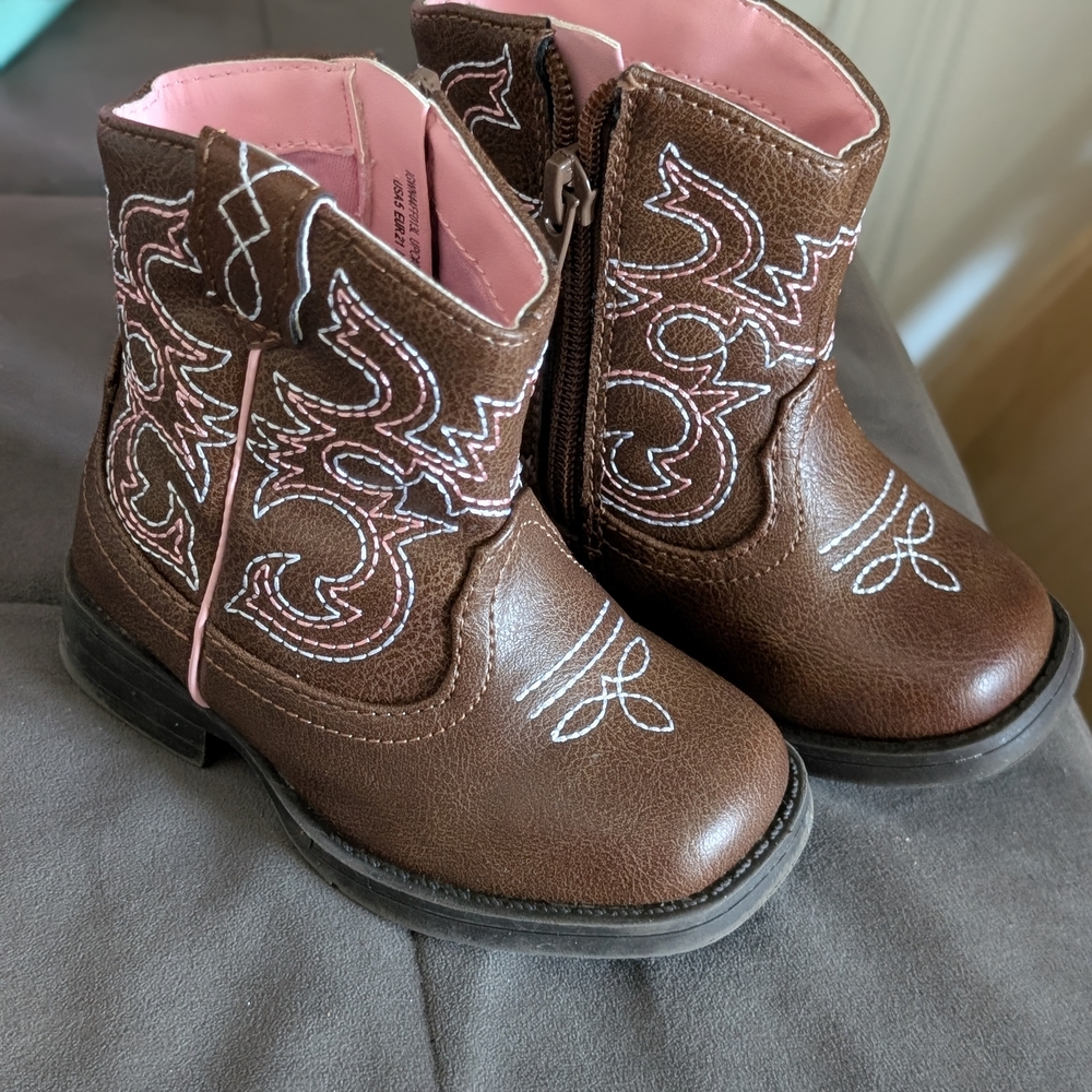 Brown and Pink Western Boots for Toddlers